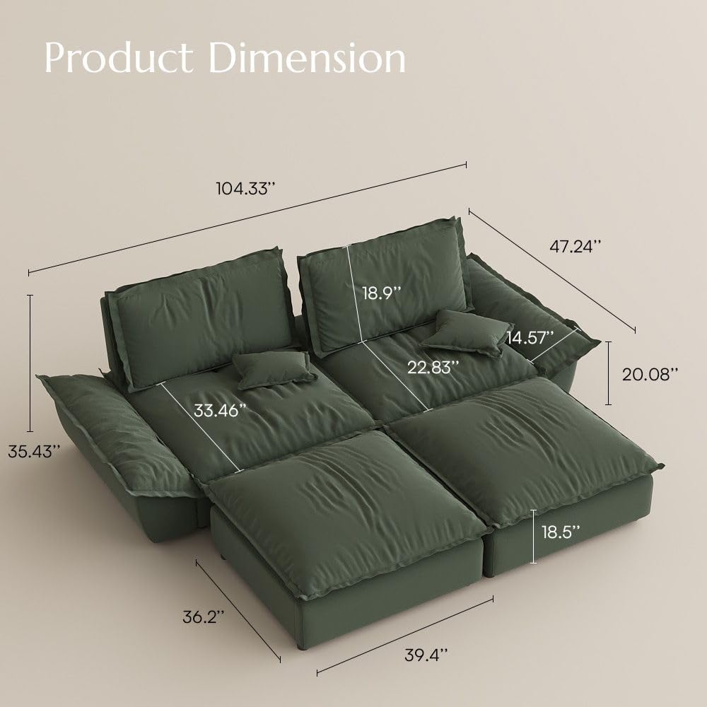 POVISON Oversized Modular Sectional Sailboat Sofa for Living Room with Adjustable Backrest Modern Sectional Couches Loveseat Large Deep Sofa 2 Seats with 2 Ottomans Comfy Cloud Couch for House Office