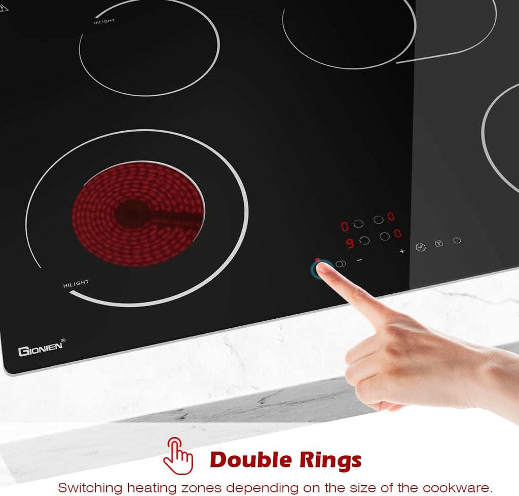 Electric Cooktop 30 Inch 220V~240V, Drop-in Ceramic Stove Burner,4 Burners Black Glass Cooktop with Flexible Ring,7200W Built in Electric Stove,Touch Control