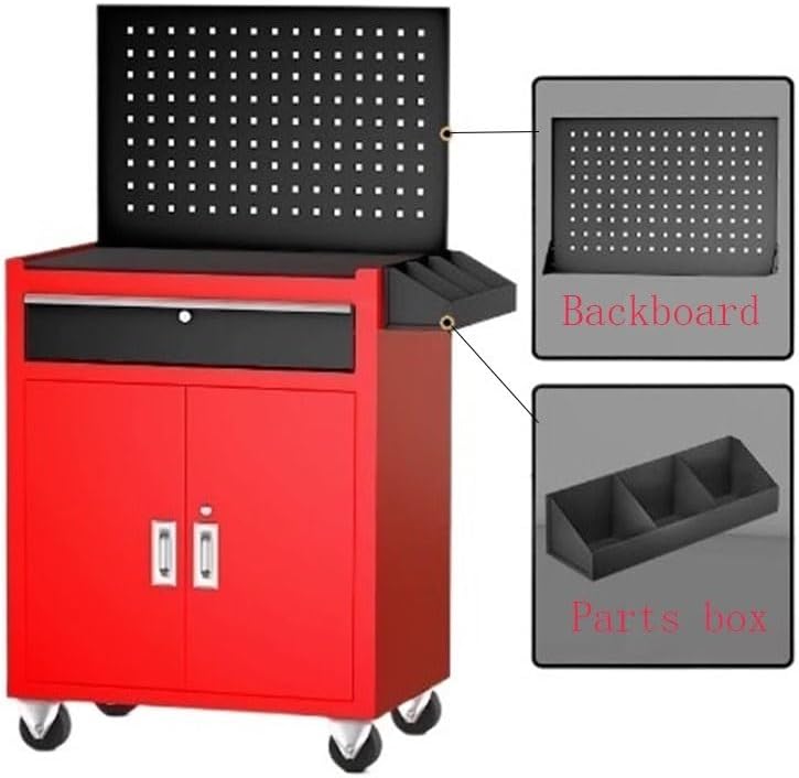 Tool Box Multi Functional Auto Repair Handcart, Mobile Thickened Drawer Type Tool Cabinet, Workshop Toolbox with Backboard Tool Storage(Red)