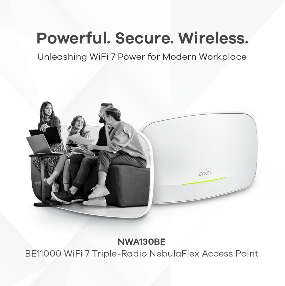 Zyxel WiFi 7 BE11000 Access Point | 2X 2.5G Ethernet Ports | PoE+ | Triple Radio | Mesh | PTP Bridge | Cloud, App or Direct Management | USB C Power (Not Included) | TAA Compliant [NWA130BE]