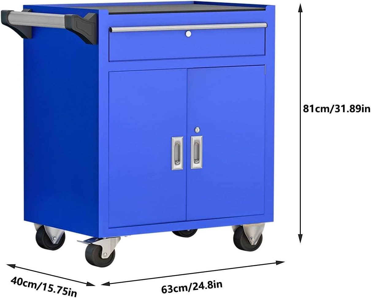 Toolbox Heavy-Duty Mobile Tool Cabinet - Industrial Steel Tool Cart with Wheels and 1 Drawers for Workshop and Repair Tool Box(Blue)