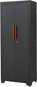 Metal Garage Storage Cabinet with 4 Adjustable Shelves and Locking Doors 75-inch Tall Tool Organizer Steel Lockers for Home, Office, Warehouse, Garage, Red (Assembly Required)