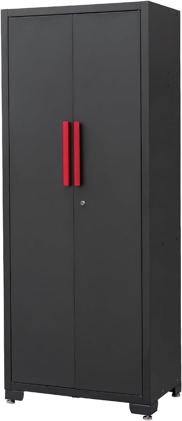 Metal Garage Storage Cabinet with 4 Adjustable Shelves and Locking Doors 75-inch Tall Tool Organizer Steel Lockers for Home, Office, Warehouse, Garage, Red (Assembly Required)