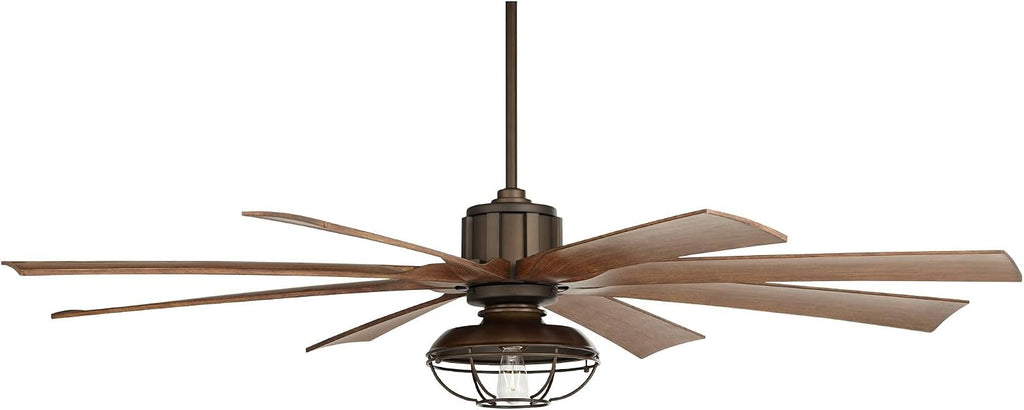 Possini Euro Design 70' Defender Modern Industrial Outdoor Ceiling Fan with LED Light Remote Control Oil Rubbed Bronze Brown Koa Cage Damp Rated for Patio Exterior House Home Porch Gazebo Garage