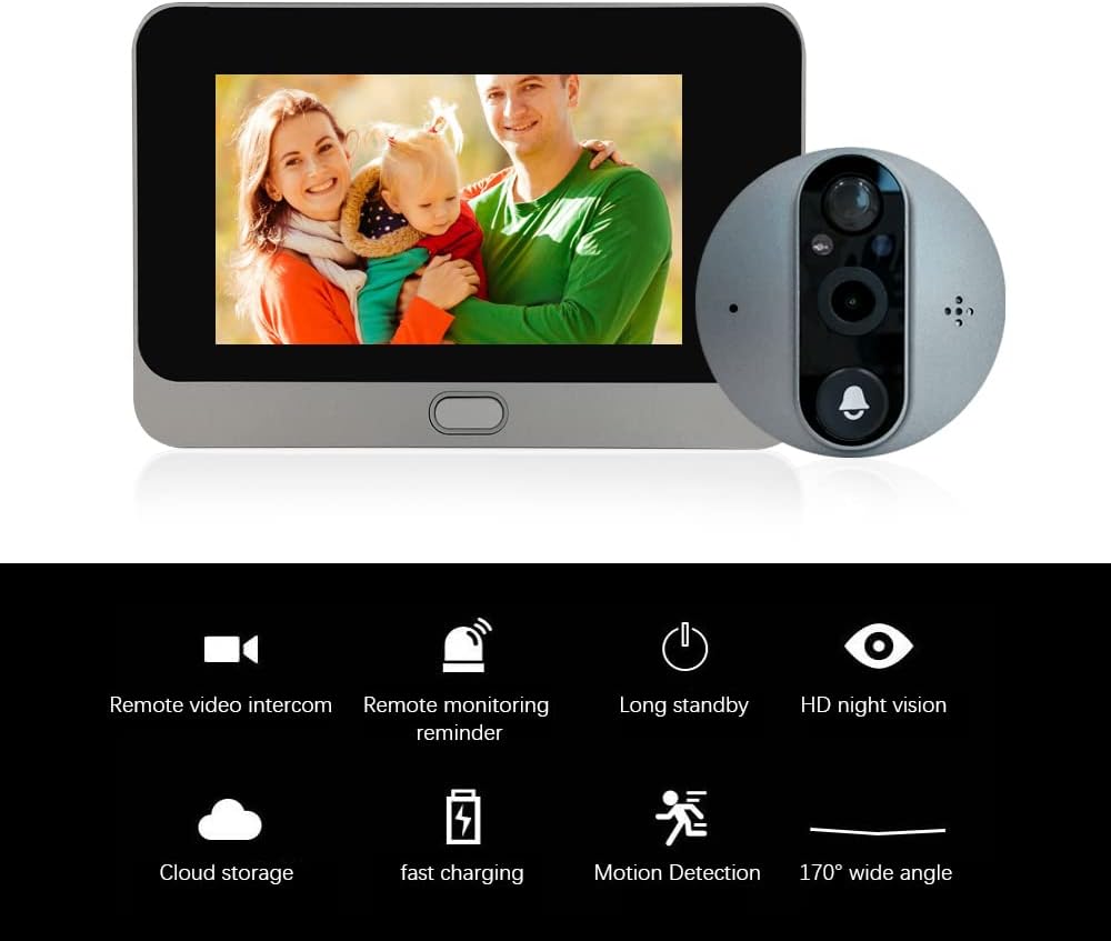 ANJIELO SMART Peephole Camera, 960P WiFi Video Doorbell Camera with Chime, Motion Detection, Night Vision, 2-Way Audio, Cloud Storage, 4.3 Inch LCD Screen Monitor, Upgrade Version
