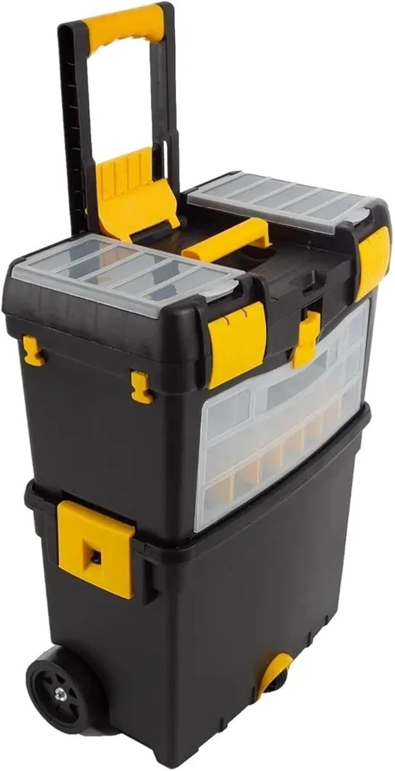 Multifunctional Rolling Toolbox with Wheels, Mobile Utility Cart with Foldable Comfort Handle, Stackable Tool Chest with Drawers for Garage