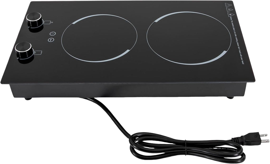 Electric Cooktop - 2 Burner Plug in Portable 110-120V 2100W Electric Cooktop, Built-in & Countertop Ceramic Cook Stove with Knob Control, 9 Power Levels and Overheat Protection