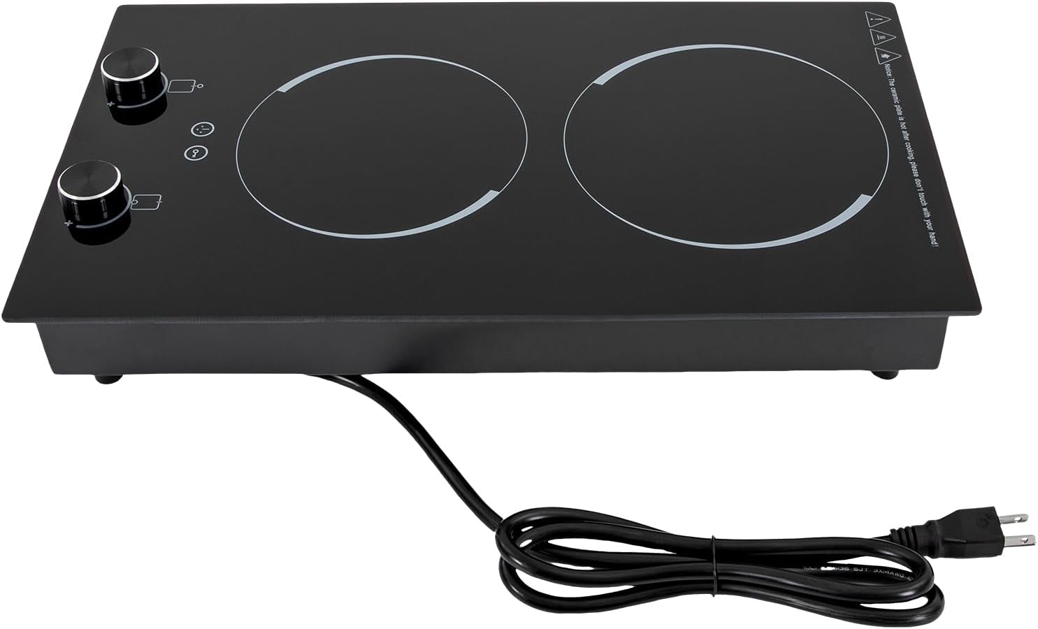 Electric Cooktop - 2 Burner Plug in Portable 110-120V 2100W Electric Cooktop, Built-in & Countertop Ceramic Cook Stove with Knob Control, 9 Power Levels and Overheat Protection