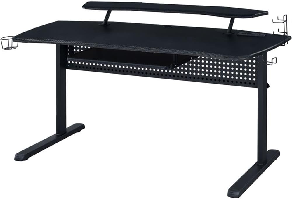 Acme Vildre Metal Frame Gaming Table with USB Port and LED Light in Black