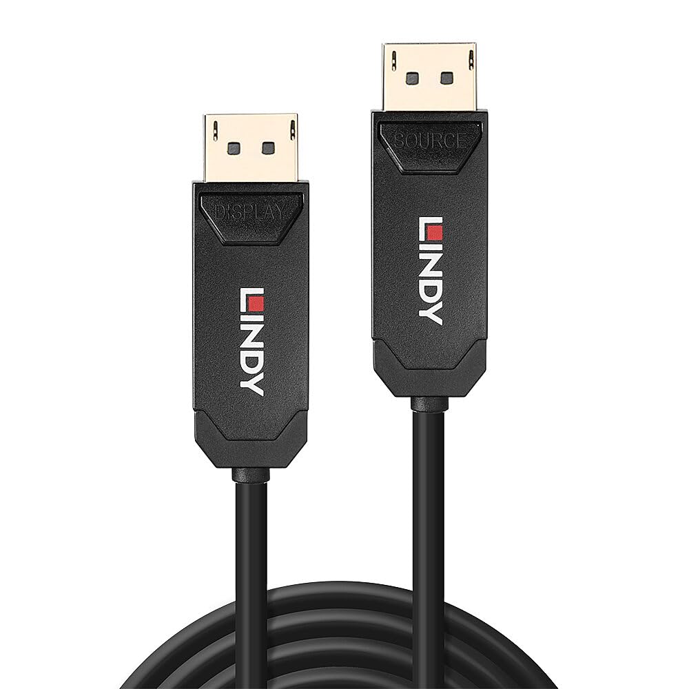 LINDY 38523 30 m Fibre Optic Hybrid DisplayPort 2.0 UHBR10 Cable, Fibre Optic Hybrid, AOC Cable, 4K@144Hz, 8K@60Hz, 40Gbit/s