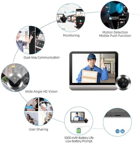 Yunseity 1080P Video Door Viewer, 120° Peephole Camera with 4.3 Inch Color Monitor, Two Way Talk, Night Vision, PIR Motion Detection, Camera Camera System