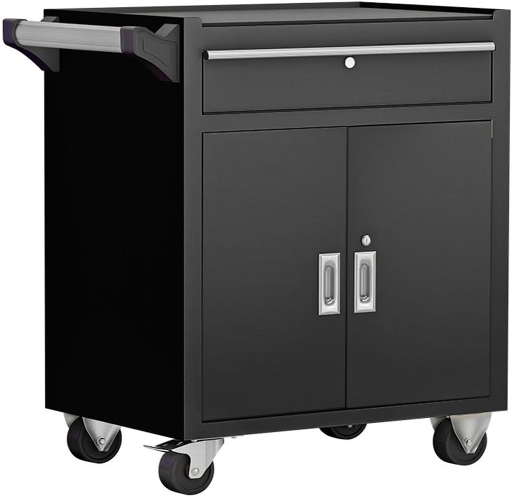 Tool Box Heavy-Duty Mobile Tool Cabinet - Industrial Steel Tool Cart with Wheels and 1 Drawers for Workshop and Repair Tool Storage(Black)