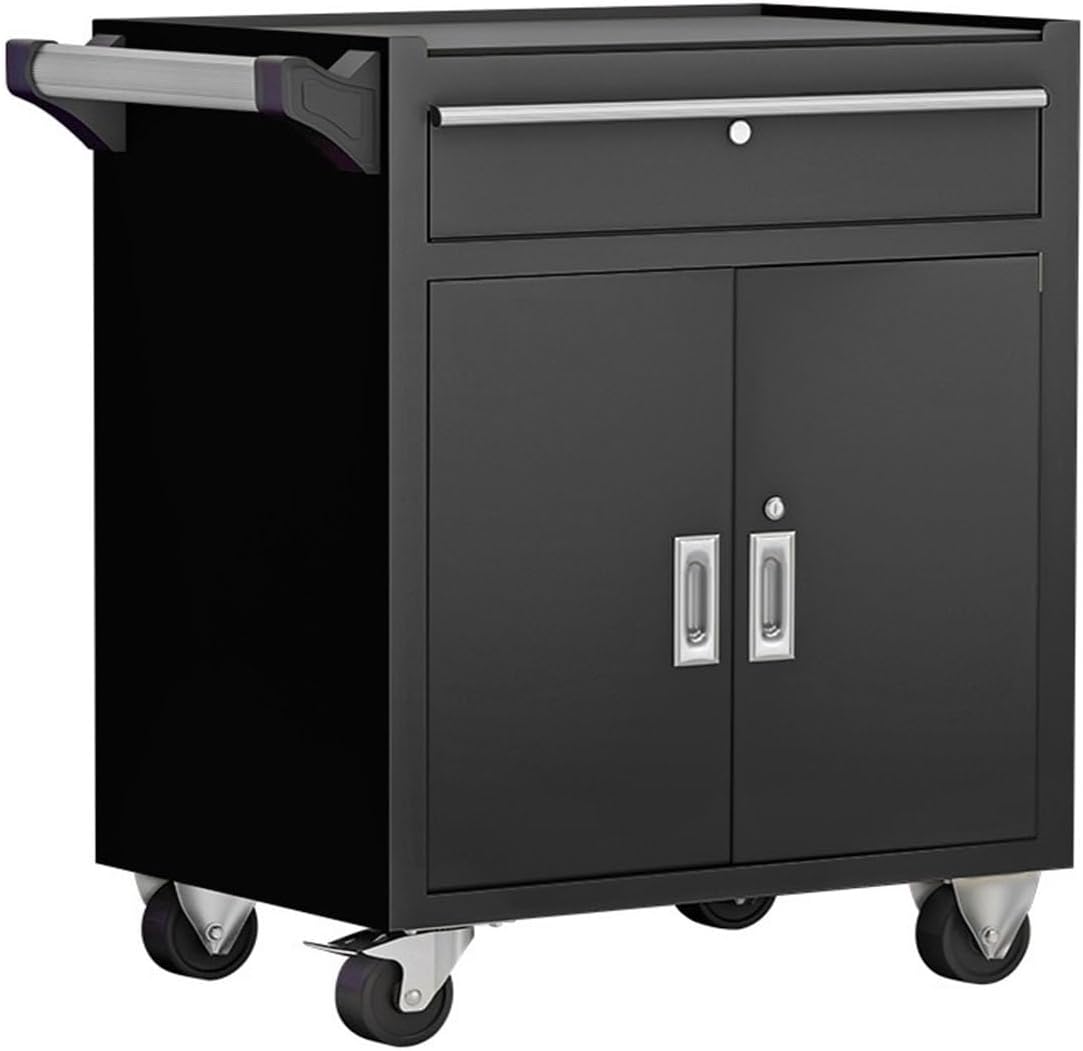 Tool Box Heavy-Duty Mobile Tool Cabinet - Industrial Steel Tool Cart with Wheels and 1 Drawers for Workshop and Repair Tool Storage(Black)