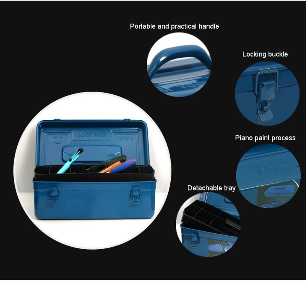 Portable Tool Box Tool Box Organizer Metal Tool Box Heavy Duty with ABS Tool Tray for Household Tool Storage（Blue） Small Parts Box (Size : Large)
