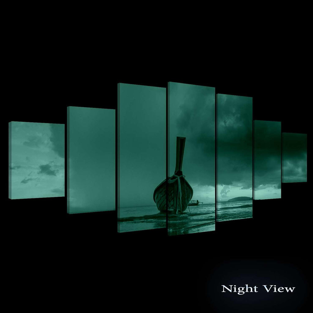 Startonight Large Canvas Wall Art Beach - A Boat at Sunset - Huge Framed Modern Set of 7 Panels 40' x 95'