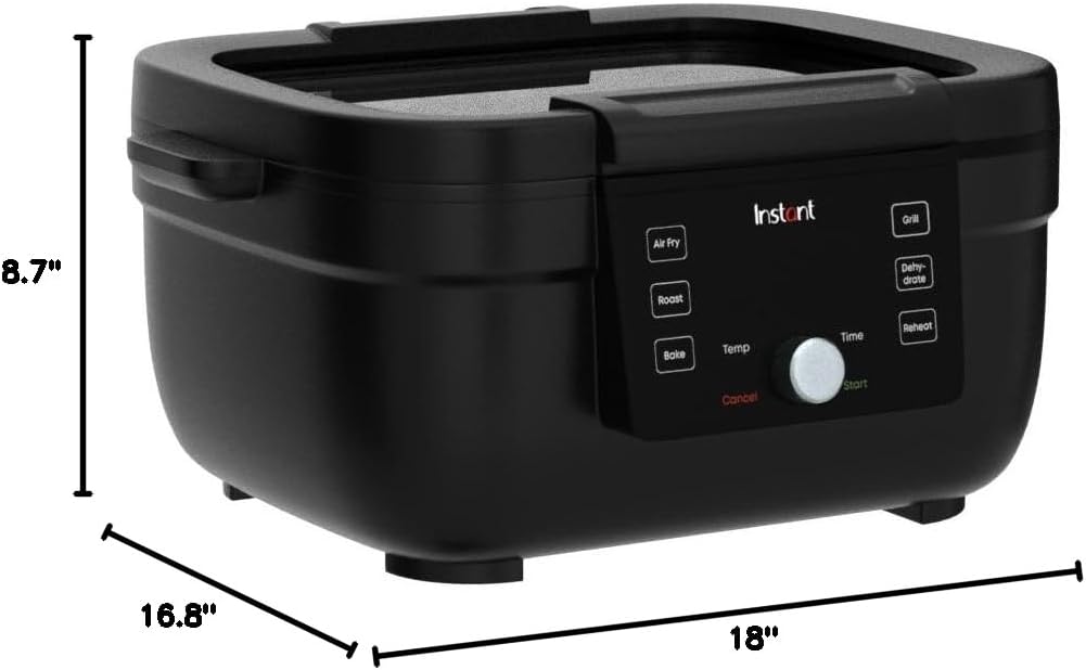 Instant Pot 6-in-1 Air Fryer and Indoor Grill with Bake, Roast Reheat & Dehydrate, From the Makers of Instant Pot, with Odor-Reducing Filter, Clear Cooking Window, and Removable Lid for Easy Cleaning