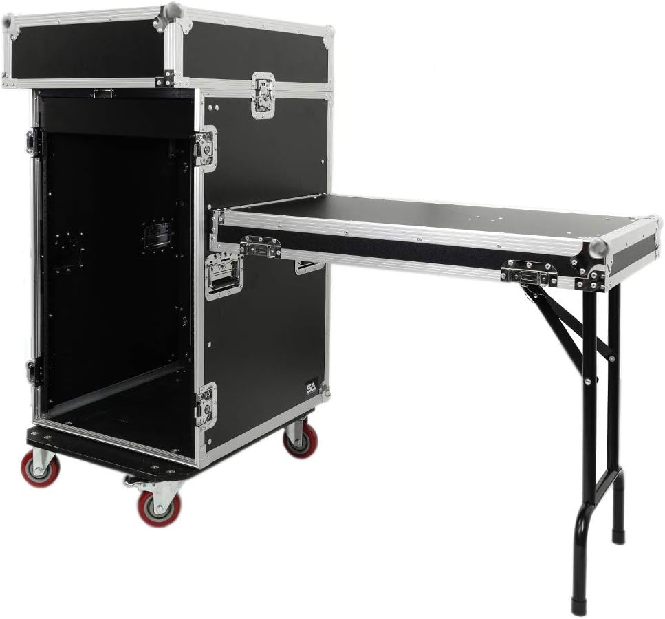 Seismic Audio - SA-PTR-16UCT - 16 Space Pro Audio DJ Road Rack Case with DJ Work Table & Casters - Pro Tour Grade