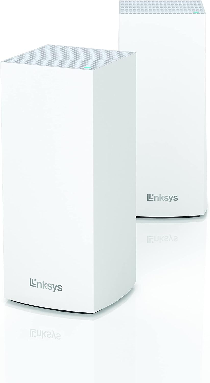 Linksys MX8000 Velop Mesh WiFi 6 System: AX4000, Tri-Band Wireless Network for Full-Speed Home Coverage, 5,400 sq ft Range (White, 2-Pack)