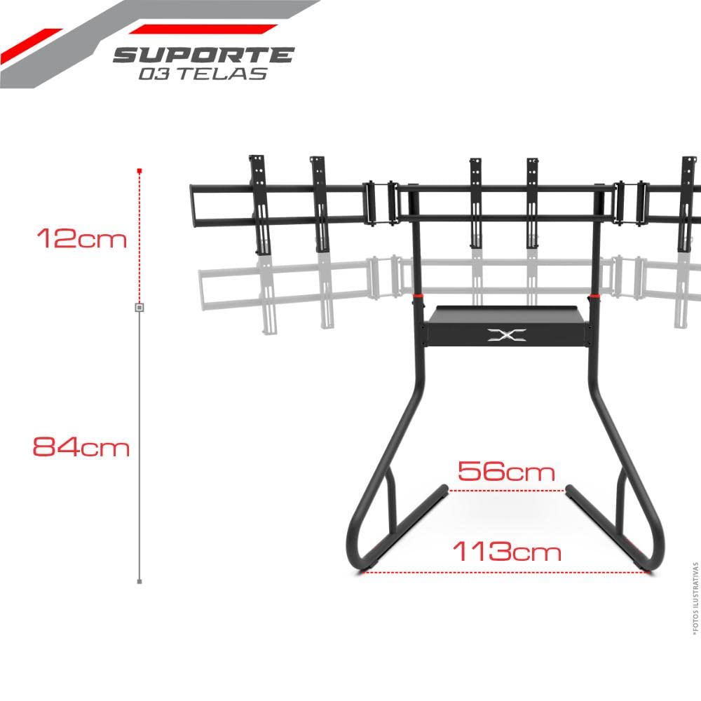 Extreme Sim Racing Triple Screen Tv Stand Add-on Upgrade With Back Tray - Fits almost all Sim Racing Rigs in the Market - Suitable for TV sizes up to 3 x 37'
