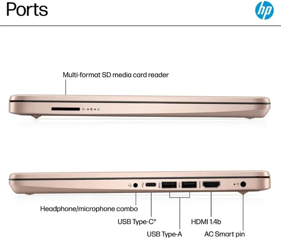Hp 2025 14' Business Student Laptop Computer, Quad Core Intel N150 Processor, 4GB RAM,128GB UFS,1 Year Microsoft Office 365, Windows 11 Home, Copilot AI, Wi-Fi 6 - Pale Rose Gold