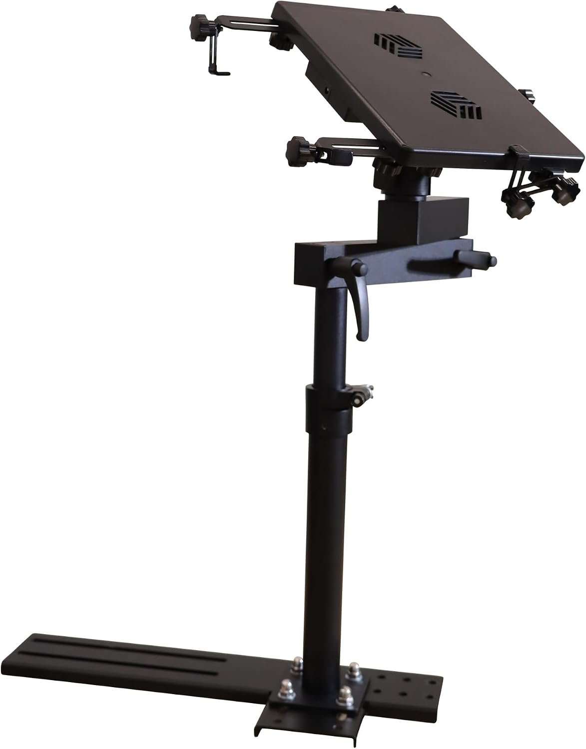 Car Laptop Mount with 2 Cooling Fans, No-Drill Adjustable Vehicle Computer Mount for Trucks, Vans, Heavy Duty Aluminum Laptop Holder for Work on The Go