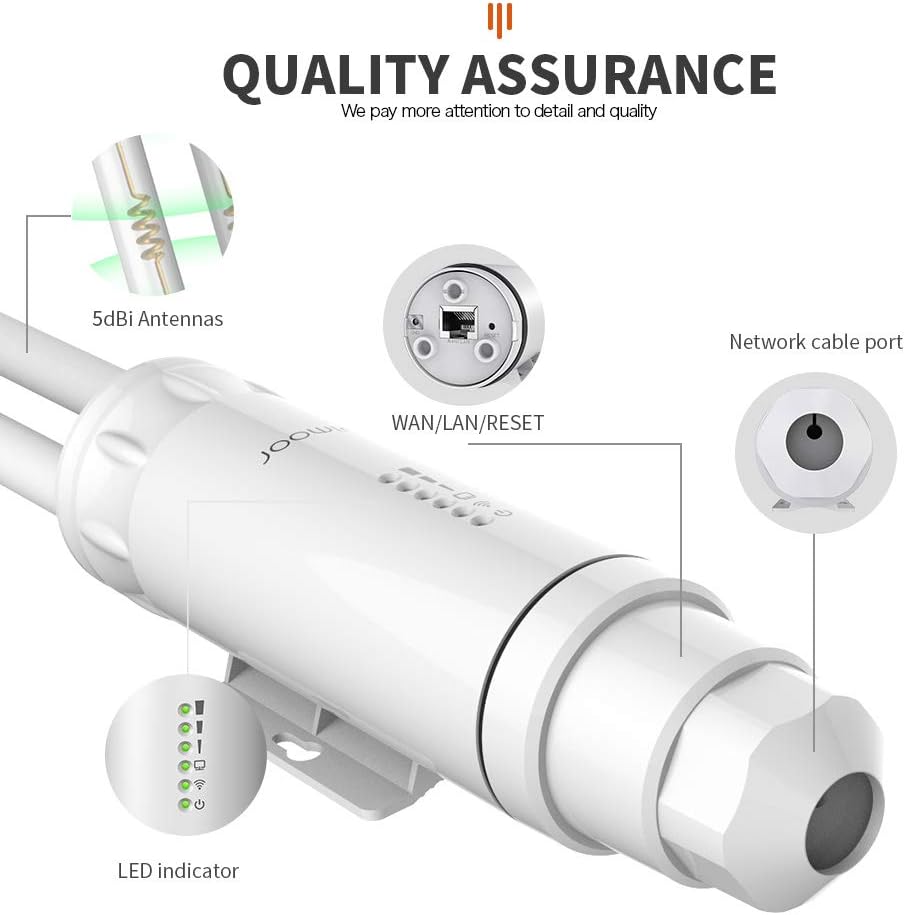 AC1200 High Power Outdoor Wireless Access Point Weatherproof WiFi Range Extender with POE Dual Band 2.4G&5.8GHz 802.11AC Wireless WiFi Access Points/Repeater/Router/Bridge Mode, 2x5dBi Antenna
