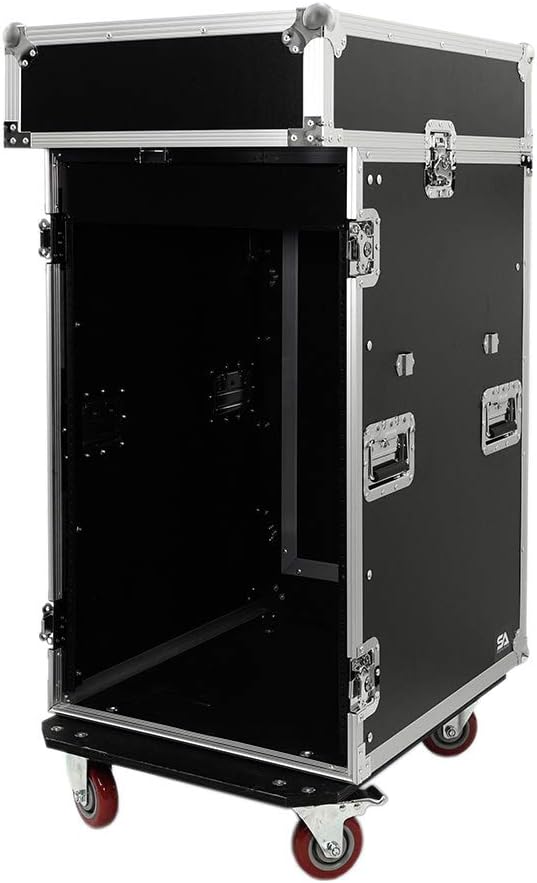 Seismic Audio - SA-PTR-16UCT - 16 Space Pro Audio DJ Road Rack Case with DJ Work Table & Casters - Pro Tour Grade
