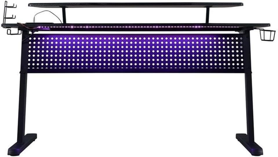 Acme Vildre Metal Frame Gaming Table with USB Port and LED Light in Black
