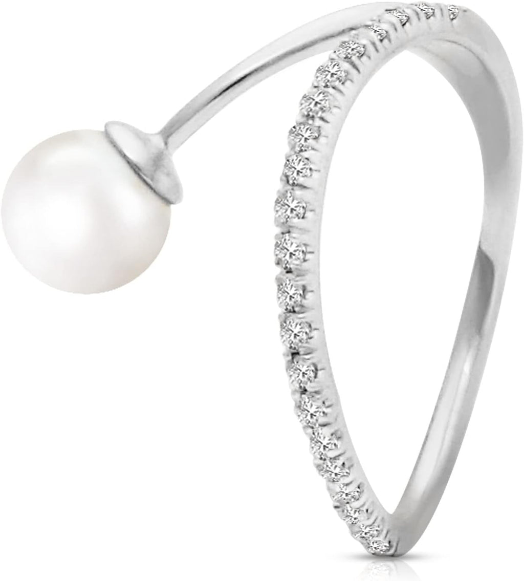 Galaxy Gold GG 14K Solid Yellow Gold Ring with Natural Diamonds and Natural Pearl