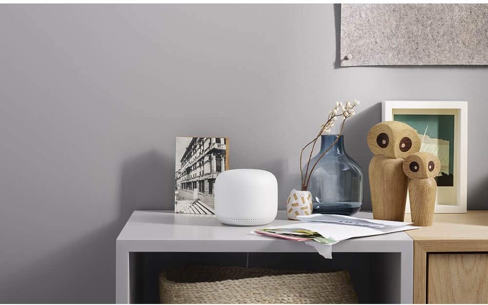 Nest WiFi Router with 1 Point - Mesh for Wireless Internet Wi-Fi Extender Smart Speaker Works and Google Home Systems Snow
