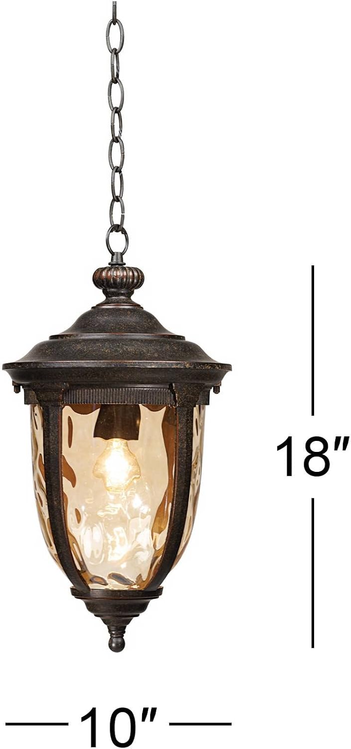 John Timberland Bellagio European Outdoor Ceiling Light Hanging Bronze Brown 18' Champagne Hammered Glass Damp Rated for Exterior House Porch Patio Outside Deck Garage Front Door Garden Home
