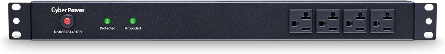 CyberPower RKBS20ST4F10R Rackmount PDU, 20A, 120V, 10 ft Cord, 1U, 14 NEMA 5-20R Outlets, Circuit Breaker, Black