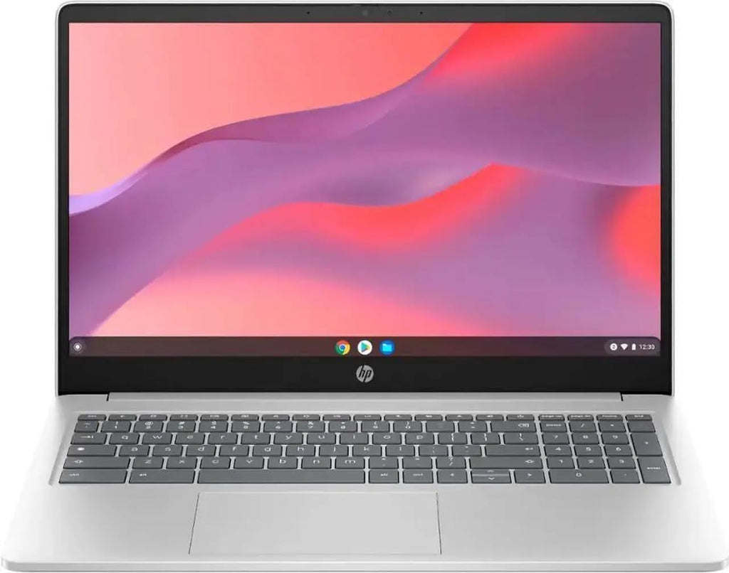 HP 15.6' HD Chromebook Laptop |Intel Processor N200|Intel UHD Graphics| WiFi| Webcam| Silver | 8GB RAM DDR5 | 64GB SSD |Chrome OS |Bundle with USB 3.0 Hub