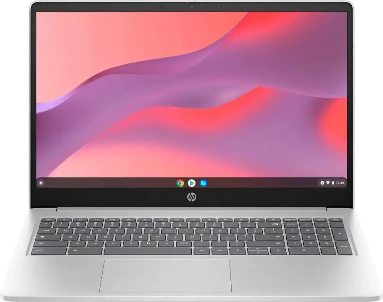 HP 15.6' HD Chromebook Laptop |Intel Processor N200|Intel UHD Graphics| WiFi| Webcam| Silver | 8GB RAM DDR5 | 64GB SSD |Chrome OS |Bundle with USB 3.0 Hub