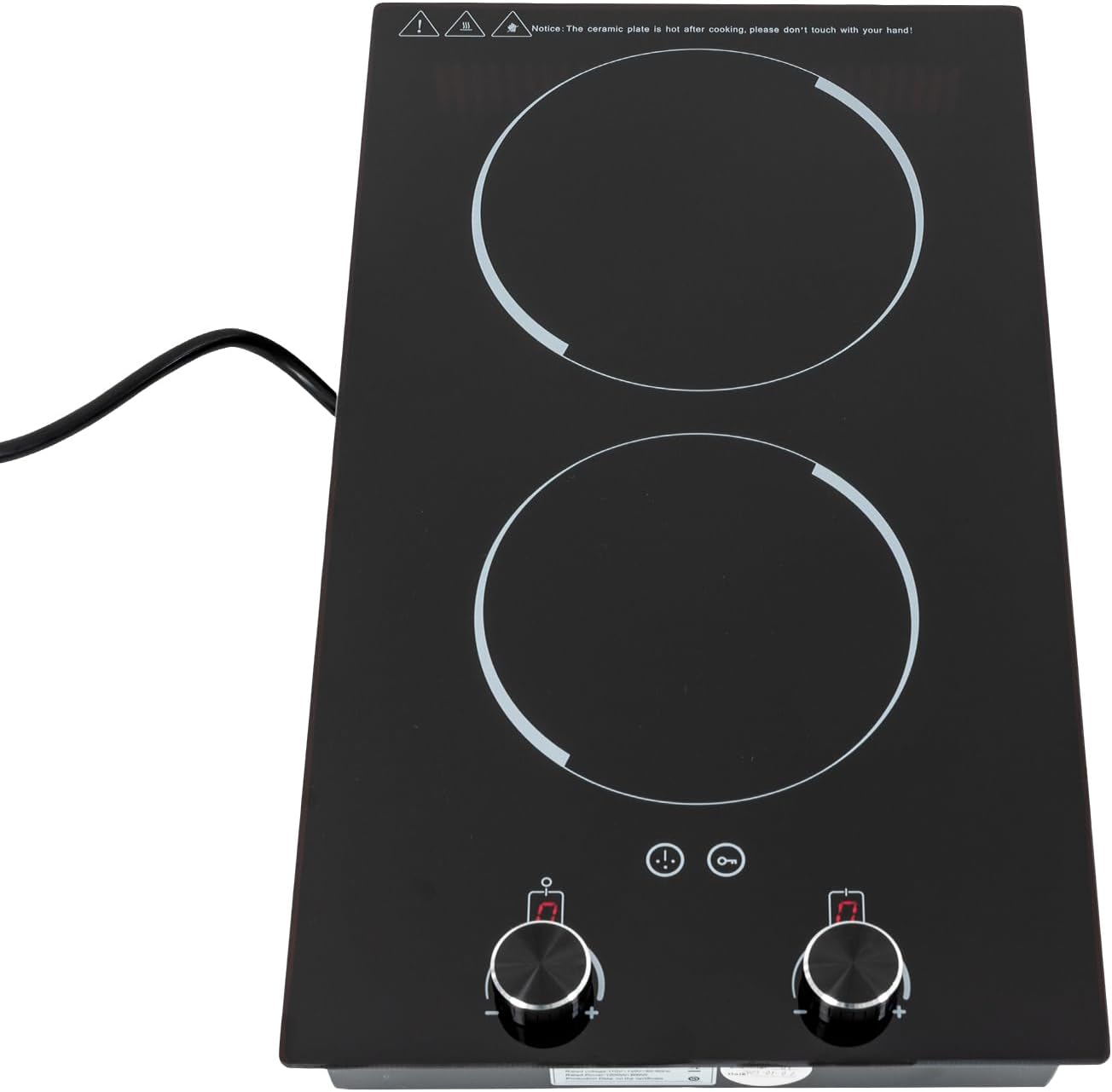 Electric Cooktop - 2 Burner Plug in Portable 110-120V 2100W Electric Cooktop, Built-in & Countertop Ceramic Cook Stove with Knob Control, 9 Power Levels and Overheat Protection