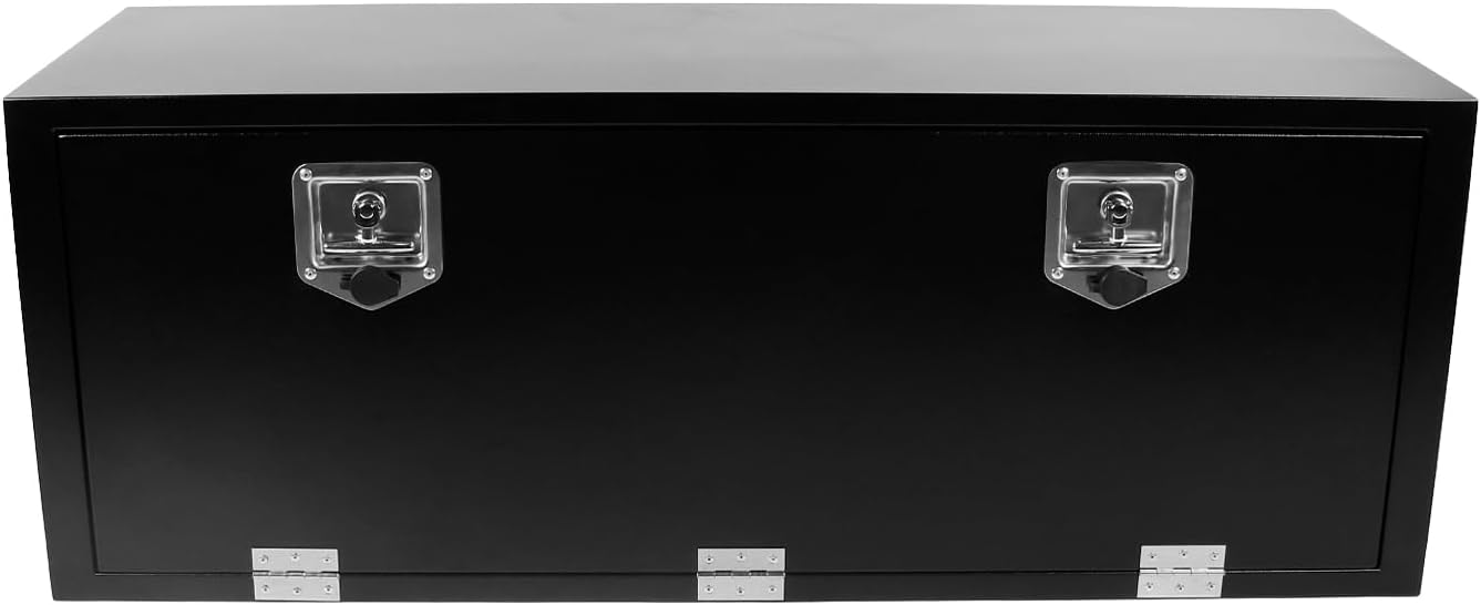 48'' Inch Steel Underbody Truck Tool Box & T-Handle Latch Heavy Duty For Trucks Trailers RV ATV Pickup Trucks Flatbeds Organization Storage Job Tool Chest -48'(L) x 18'(W) x 18'(H) Black