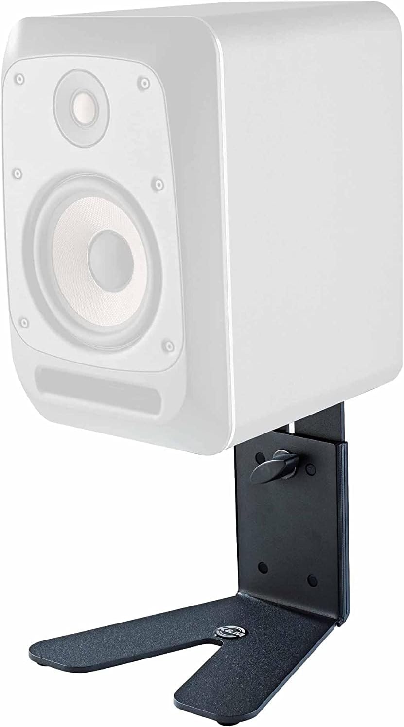 K&M Konig & Meyer 26774-000-56 Table Monitor/Speaker Stand | Solid Stable U Wide Level Base | Height Adjust | Secure Safety Pin | Non-Slip/Vibration Rubber Pads | Steel | German Made | Black