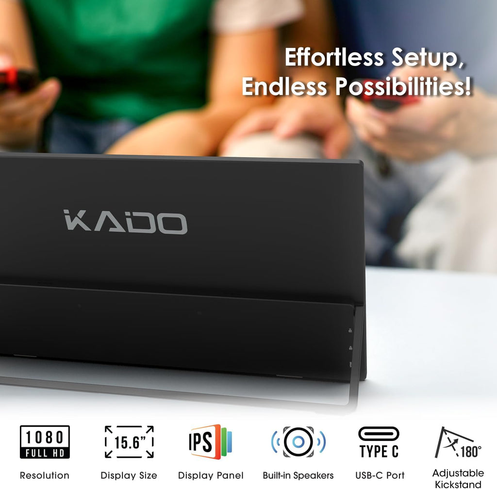 Kado Dual Portable Monitor Setup - 2-Pack 15.6'' FHD 1080p Triple Monitor Extender for Laptop and Desktop PC, USB-C HDMI Gaming Office Ultra-Slim IPS Display, 180° Kickstand Built-in Speakers