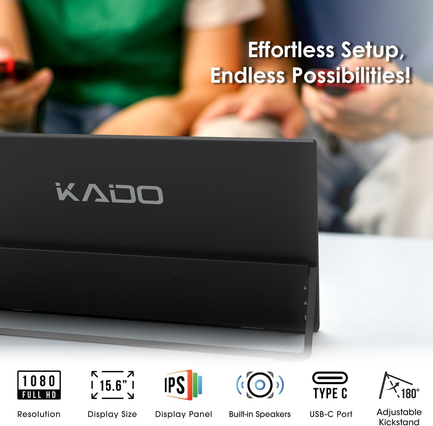 Kado Dual Portable Monitor Setup - 2-Pack 15.6'' FHD 1080p Triple Monitor Extender for Laptop and Desktop PC, USB-C HDMI Gaming Office Ultra-Slim IPS Display, 180° Kickstand Built-in Speakers