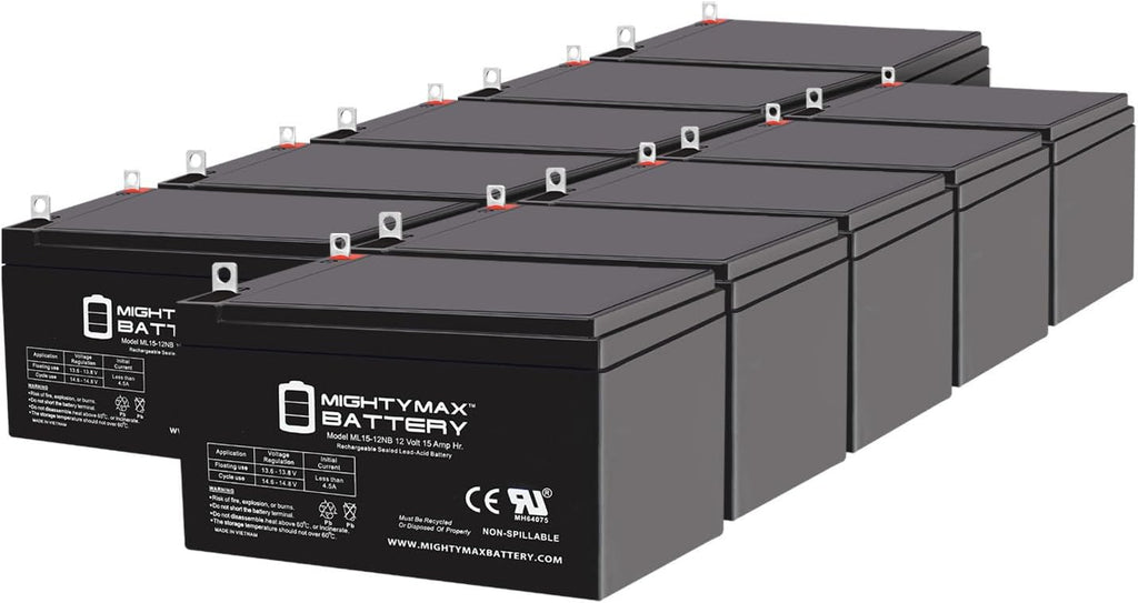 Mighty Max Battery ML15-12NB - 12 Volt 15 AH, NB Terminal, Rechargeable SLA AGM Battery - 10 Pack
