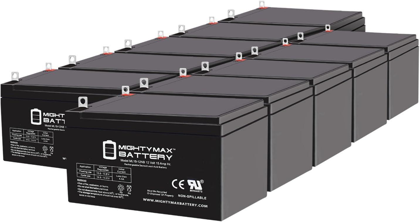 Mighty Max Battery ML15-12NB - 12 Volt 15 AH, NB Terminal, Rechargeable SLA AGM Battery - 10 Pack