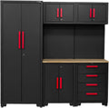 6-Pcs Garage Storage Cabinet System - Garage Workshop Set with Steel Cabinet Drawers, Tool Chest, Workbench, Pegboard for Tool Organization
