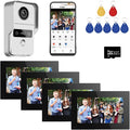 Wired Video Doorbell Apartment Intercom with 7 inch Touch Monitor System,1080P Doorphone Door Camera,TUYA WiFi Smart Home Video Intercom Door Phone Kits for Home Villa (1 doorbell+4 Monitor)