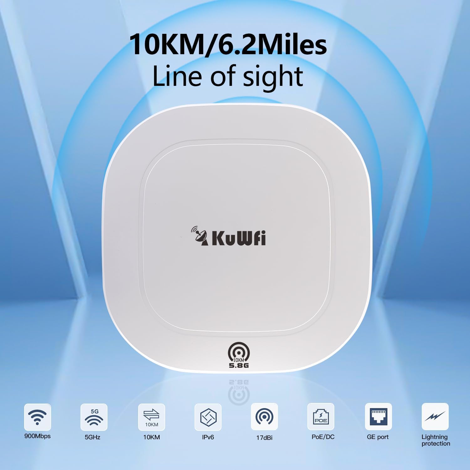 KuWFi 5.8G Gigabit Point to Point WiFi Bridge Kit,TDMA 10KM Long Range Outdoor Point to Point Wireless Bridge CPE, Extending WiFi to outbuildings，Support Starlink Router/Camera
