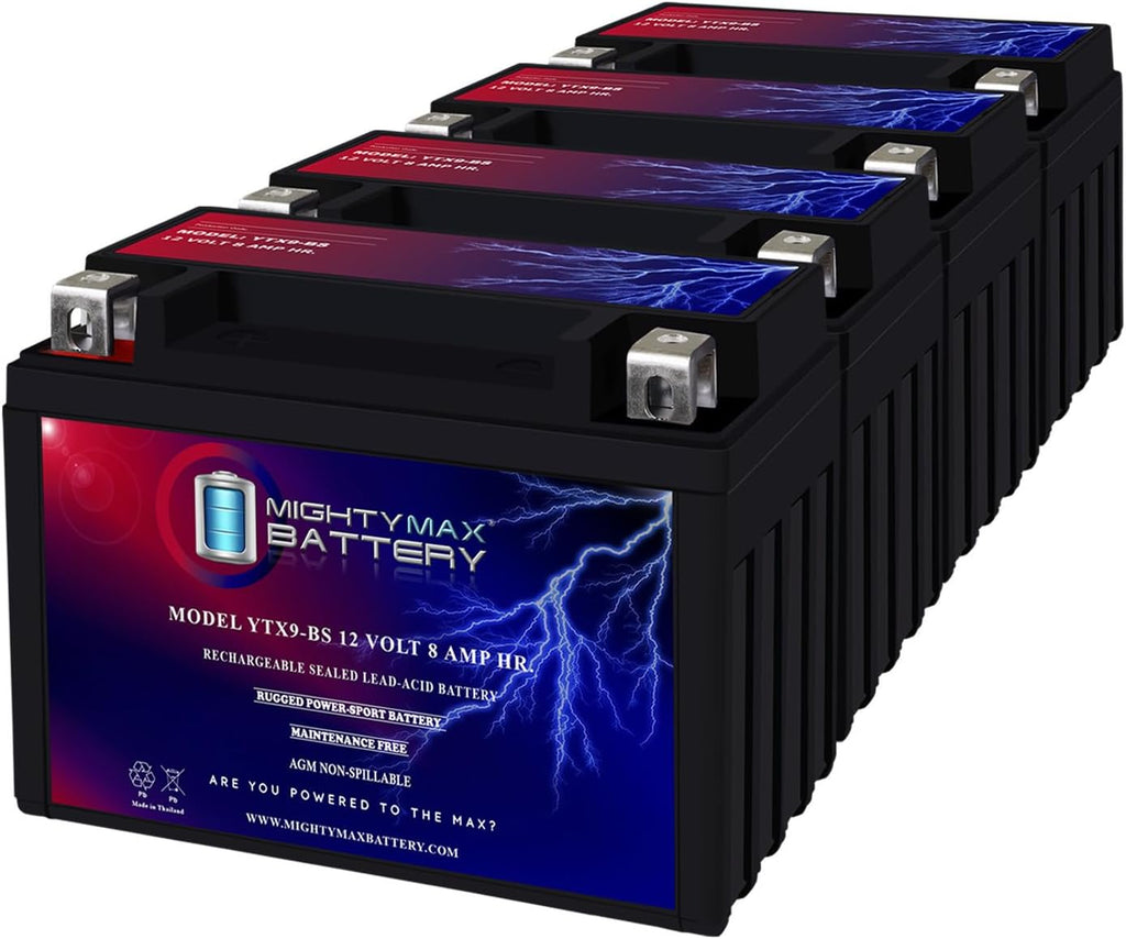 YTX9-BS 12V 8AH Replaces SLA For Power Sports Battery - 4 Pack