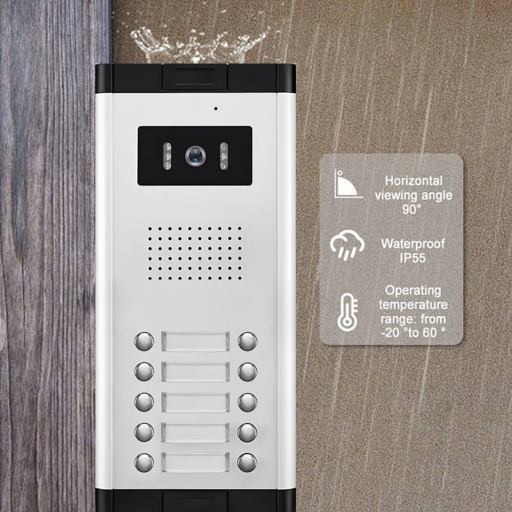 Wired Video Apartment Intercom System,2/3/4/5/6/8/10/12 Units Family 7 inch Monitor Video Door Phone Kit,Indoor Outdoor Video Doorbell,2 Way Audio for Home (1 Doorbell + 10 Monitor)