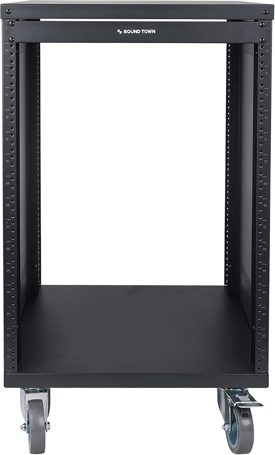 Sound Town 16U Universal Steel Rack, w/Mesh Doors, Locking Casters, Vented Side Panels for Audio Video, Server and Network Equipment (STRK-M16UWD)