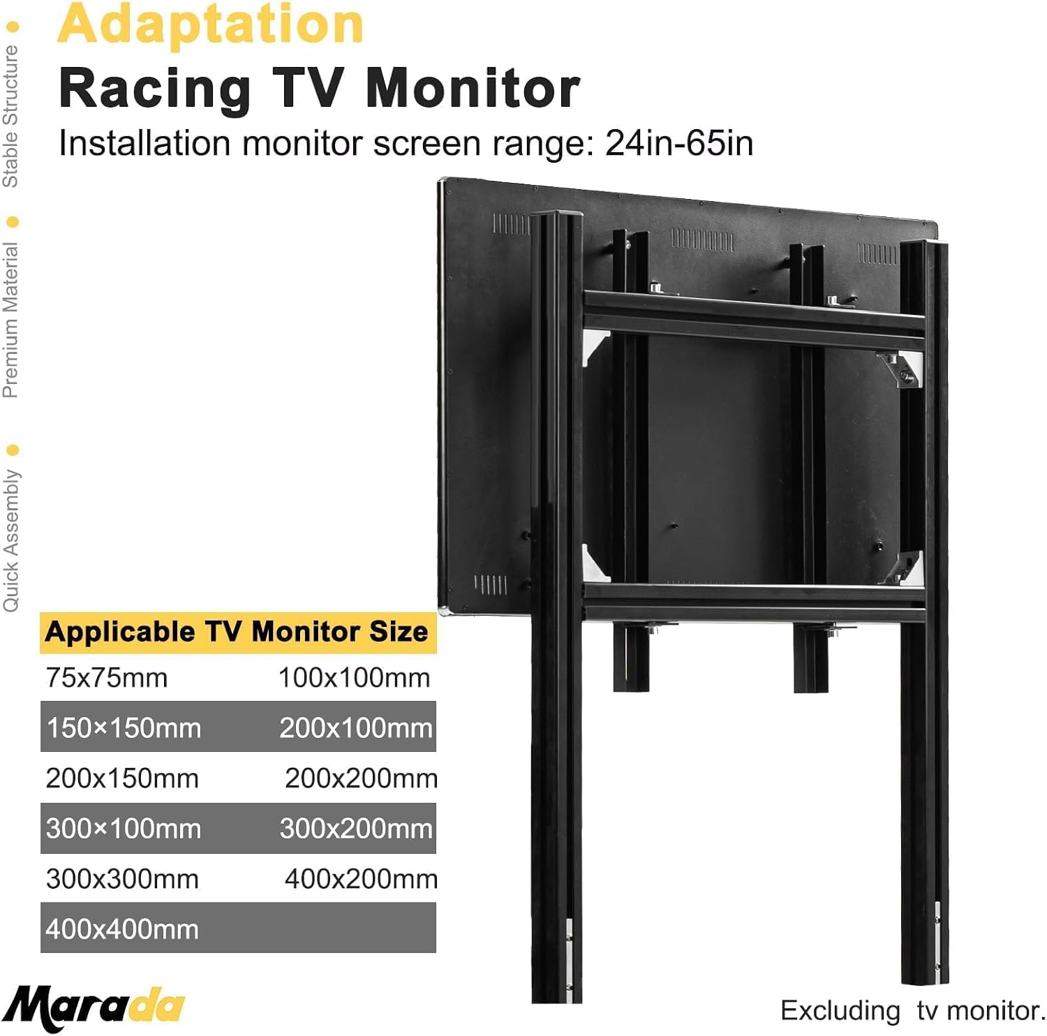 Marada Racing Simulator Cockpit Monitor Stand Support Screens Racing Simulator from 27 to 65 inches Fit for Logitech G27 G29 G920 G923, for Thrustmaster T128X T248 T300, for Fanatec, Without Cockpit