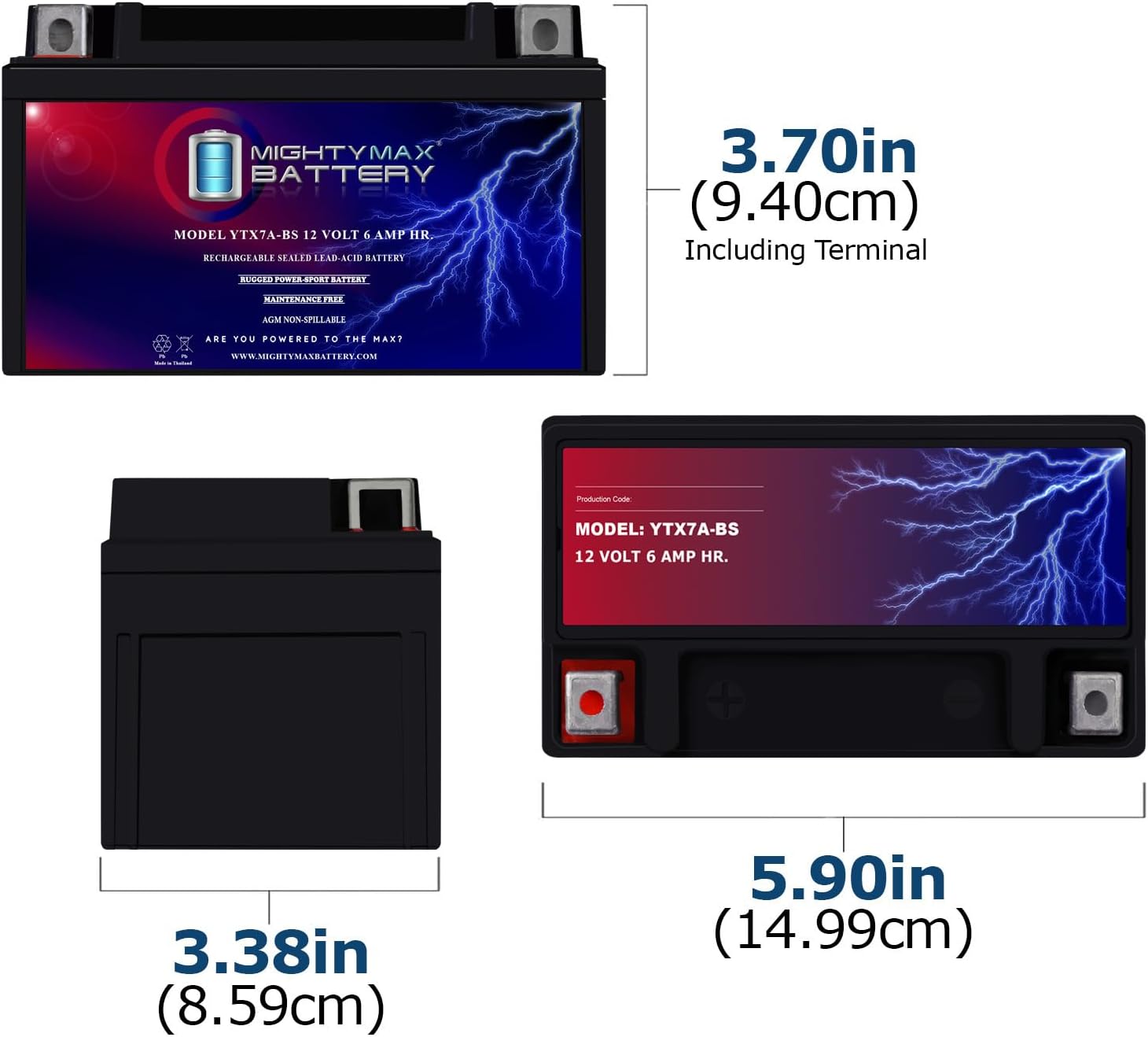 Mighty Max Battery YTX7A-BS 12V 6AH Sealed Lead AGM Battery For Motorcycles - 8 Pack