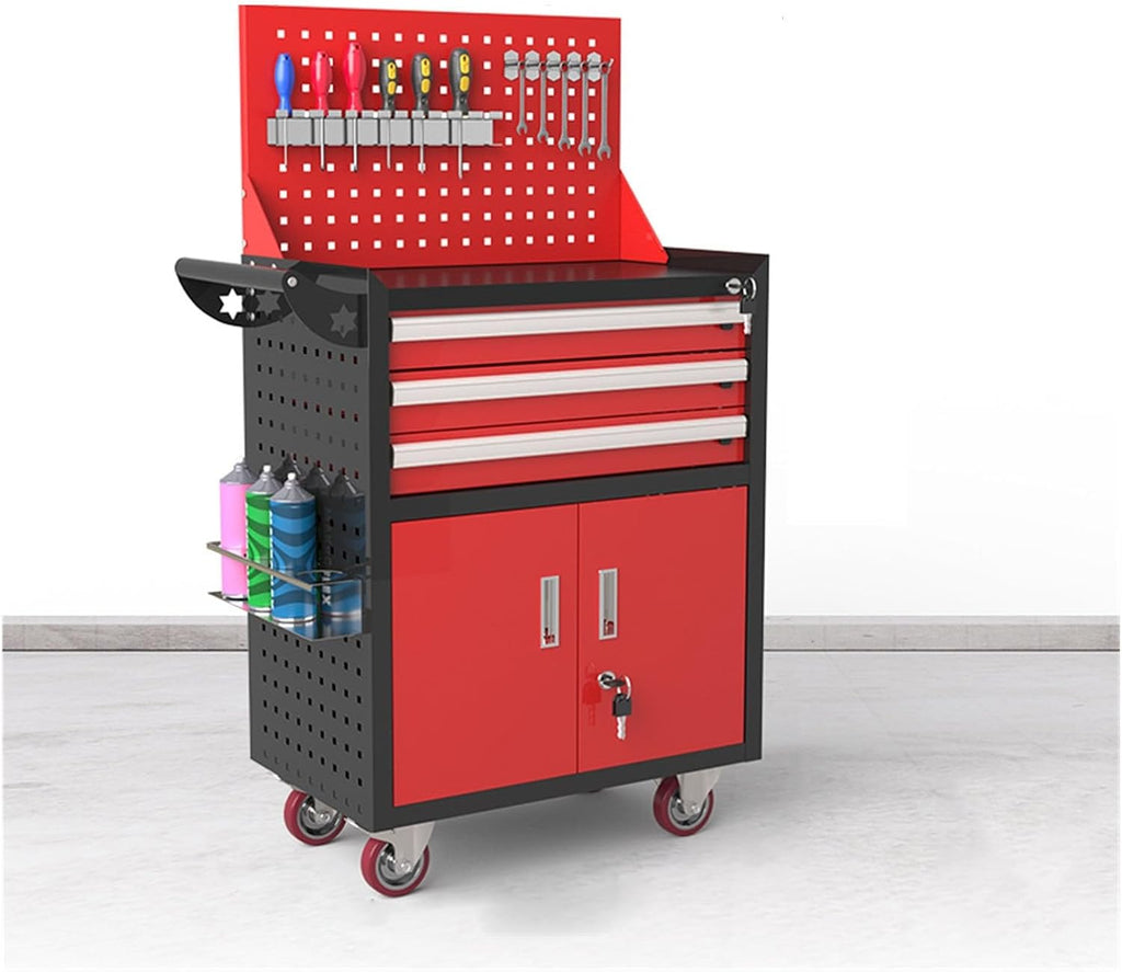 Multifunctional Rolling Tool Chest with Wheels, Tool Storage Cabinet with 5 Drawer, Large Metal Tool Box Organizer with Lock, Tool Cart on Wheels for Garage(Red)